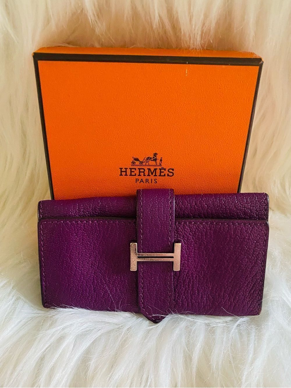 🛍️Hermès Béarn Authentic Plum Leather Key Holder with Box - Picture 7 of 17